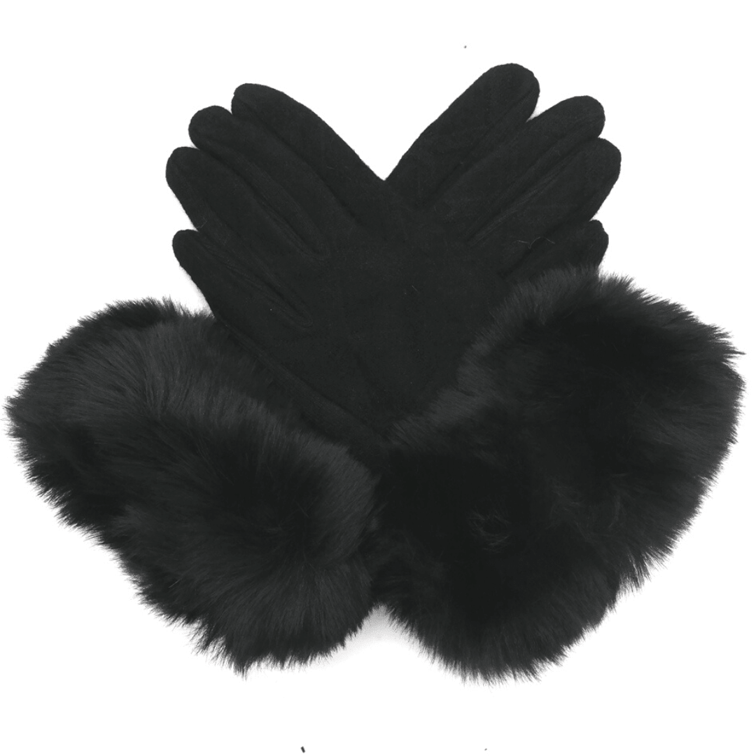 Faux Fur Cuff Gloves - Black - Simply Rye
