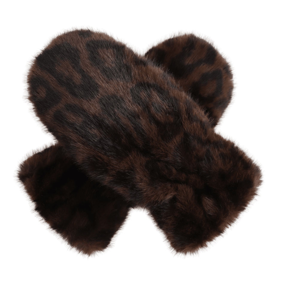 Faux Fur Mittens - Brown Leopard - Simply Rye