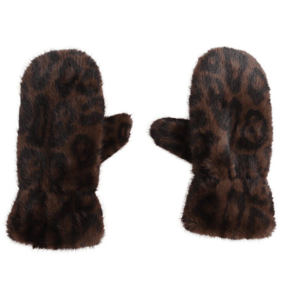 Faux Fur Mittens - Brown Leopard - Simply Rye