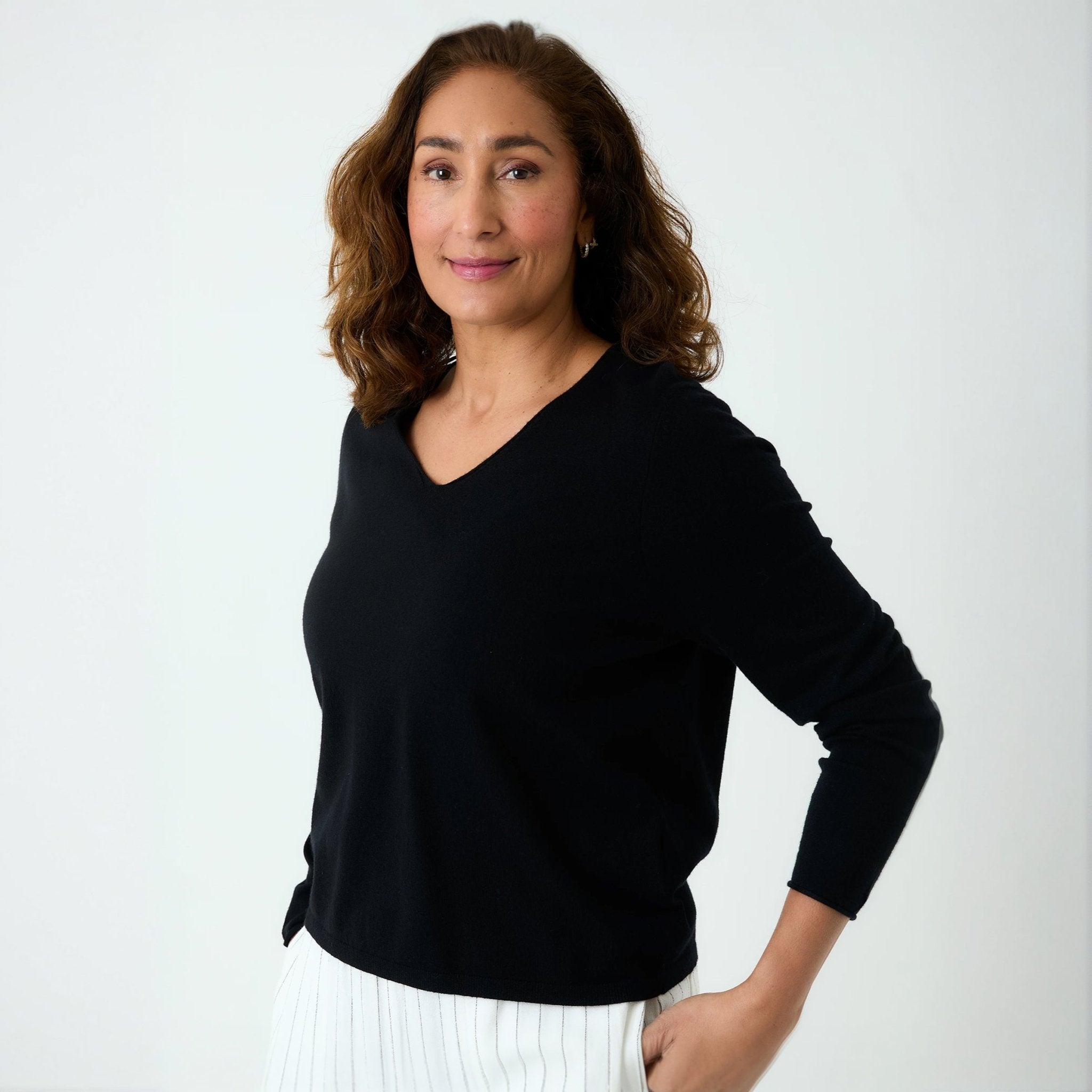 Fitted V Neck Jumper - Black - Simply Rye