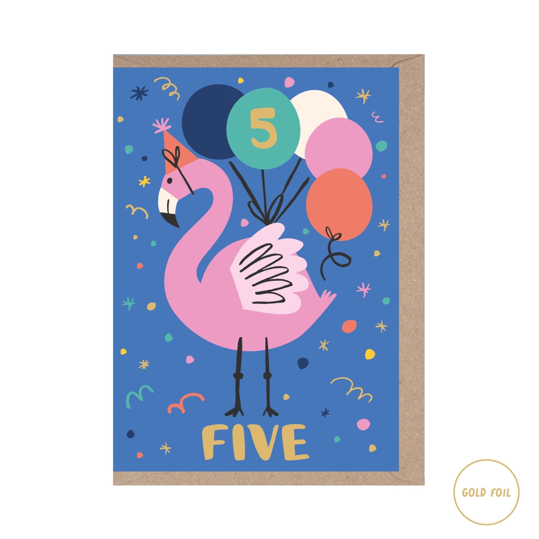 ‘Five’ Flamingo Card - Simply Rye