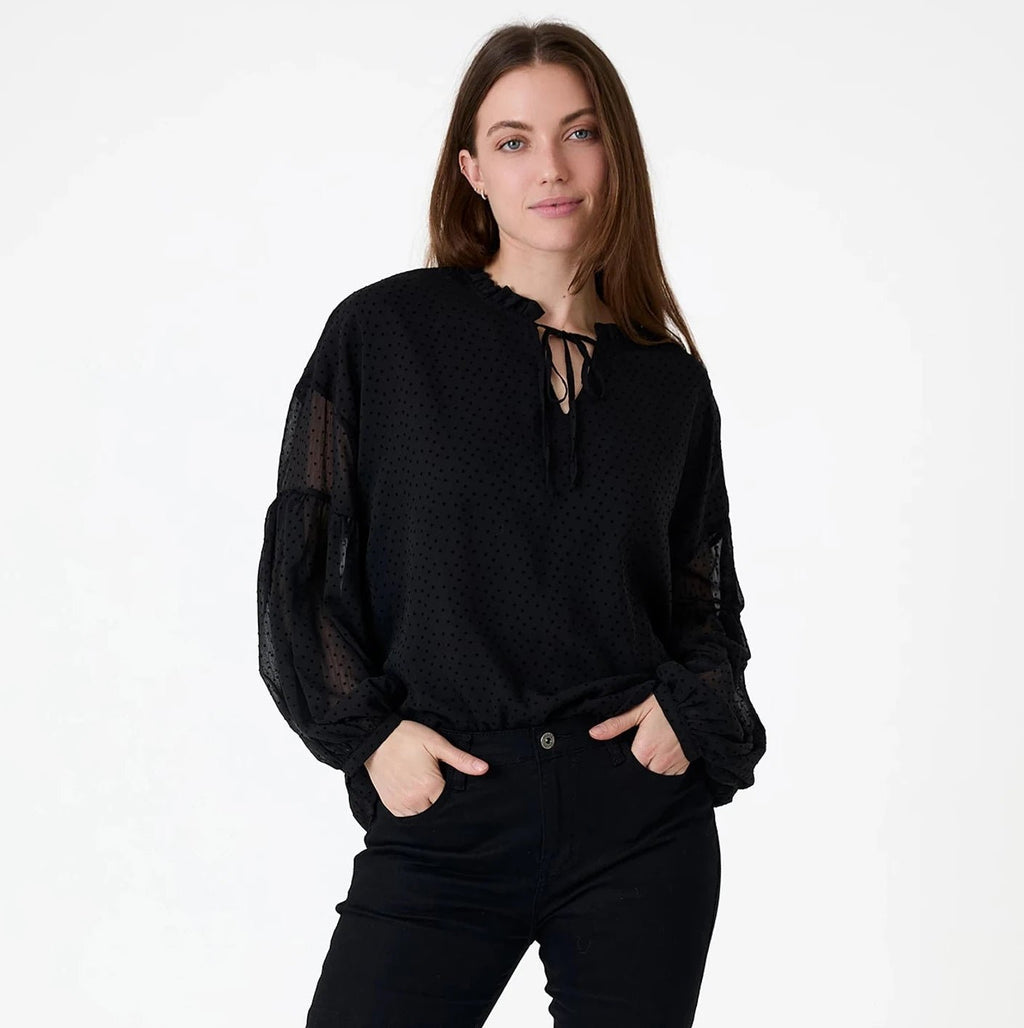 Flock Spot Poet Blouse - Black - Simply Rye