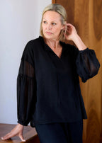 Flock Spot Poet Blouse - Black - Simply Rye