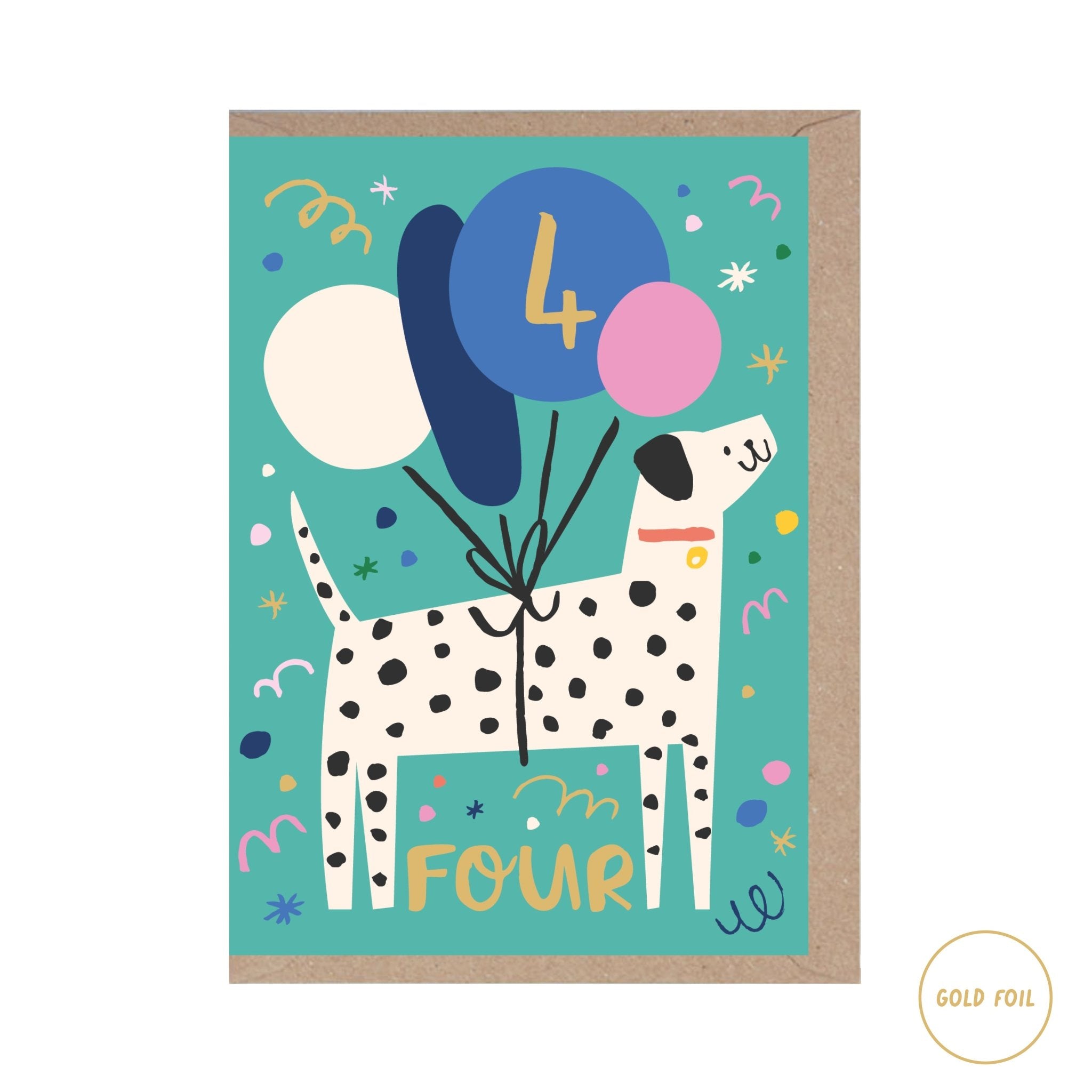 ‘Four’ Dalmatian Dog Card - Simply Rye