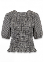 Gingham Check Shirred Bodice Top - Black - Simply Rye