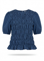Gingham Check Shirred Bodice Top - Denim Blue - Simply Rye