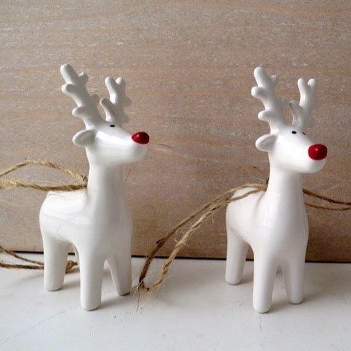 Hanging White Reindeer Christmas Decoration - Simply Rye