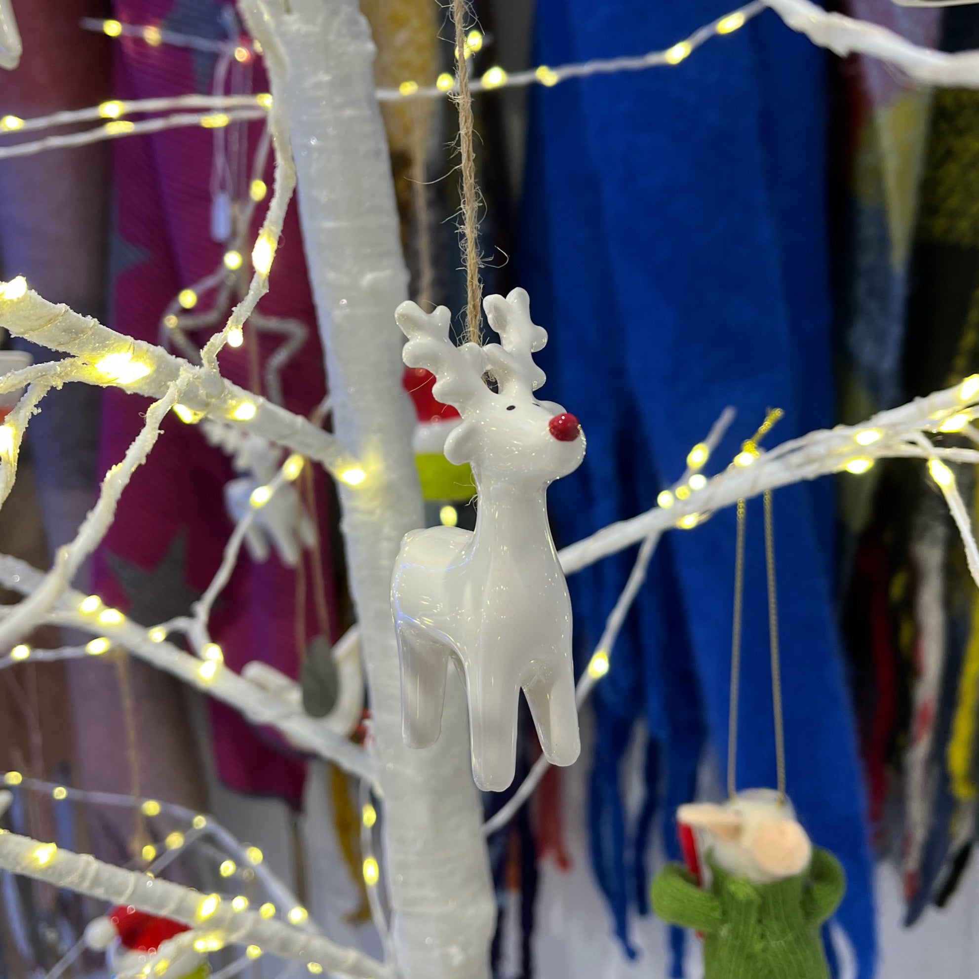 Hanging White Reindeer Christmas Decoration - Simply Rye