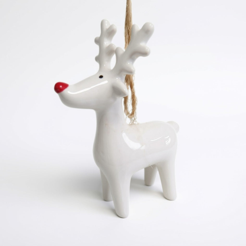 Hanging White Reindeer Christmas Decoration - Simply Rye