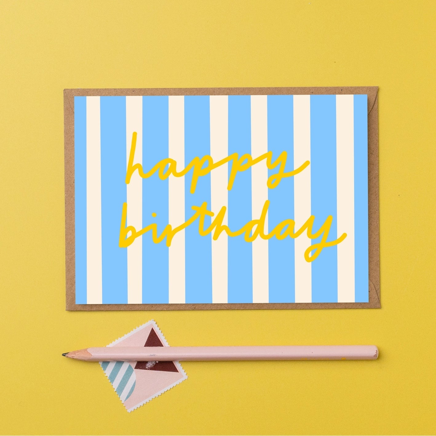 ‘Happy Birthday’ Blue Stripes Card - Simply Rye