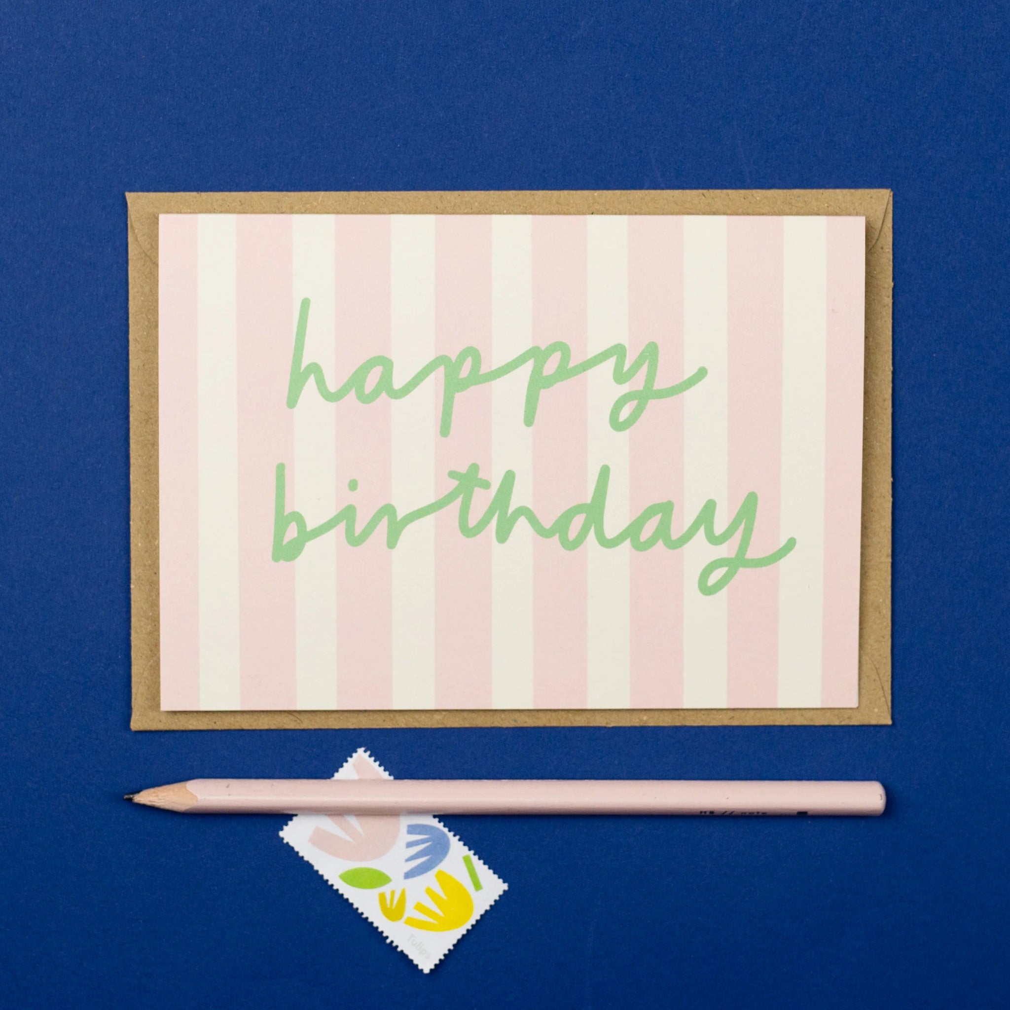 ‘Happy Birthday’ Pink Stripes Card - Simply Rye