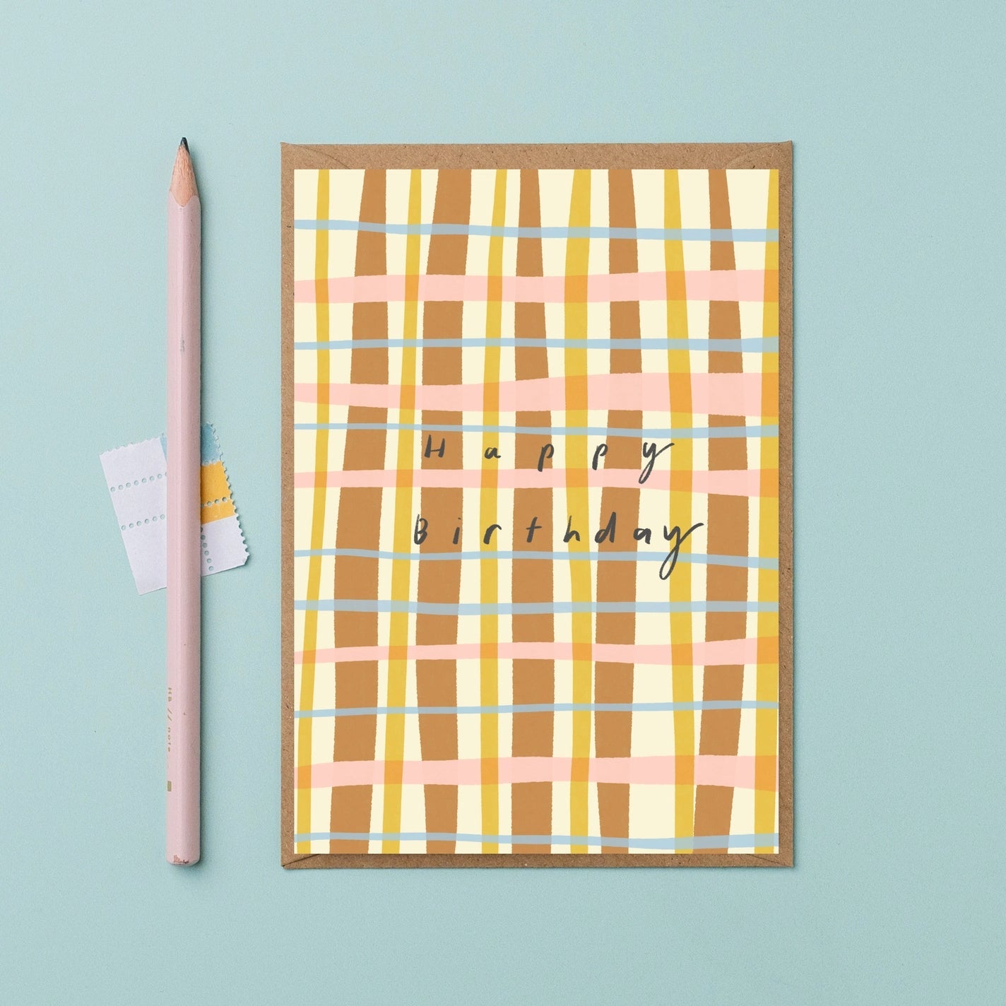 ‘Happy Birthday’ Yellow Check Card - Simply Rye