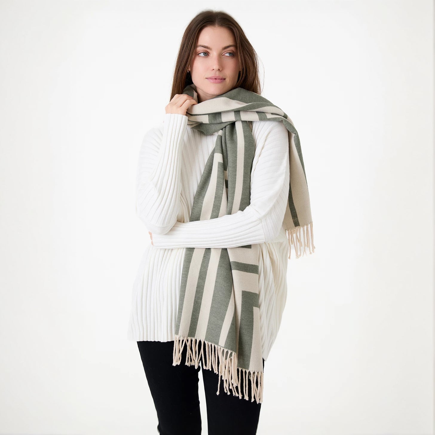 Jacquard Doubleface Scarf - Khaki Right Angles - Simply Rye