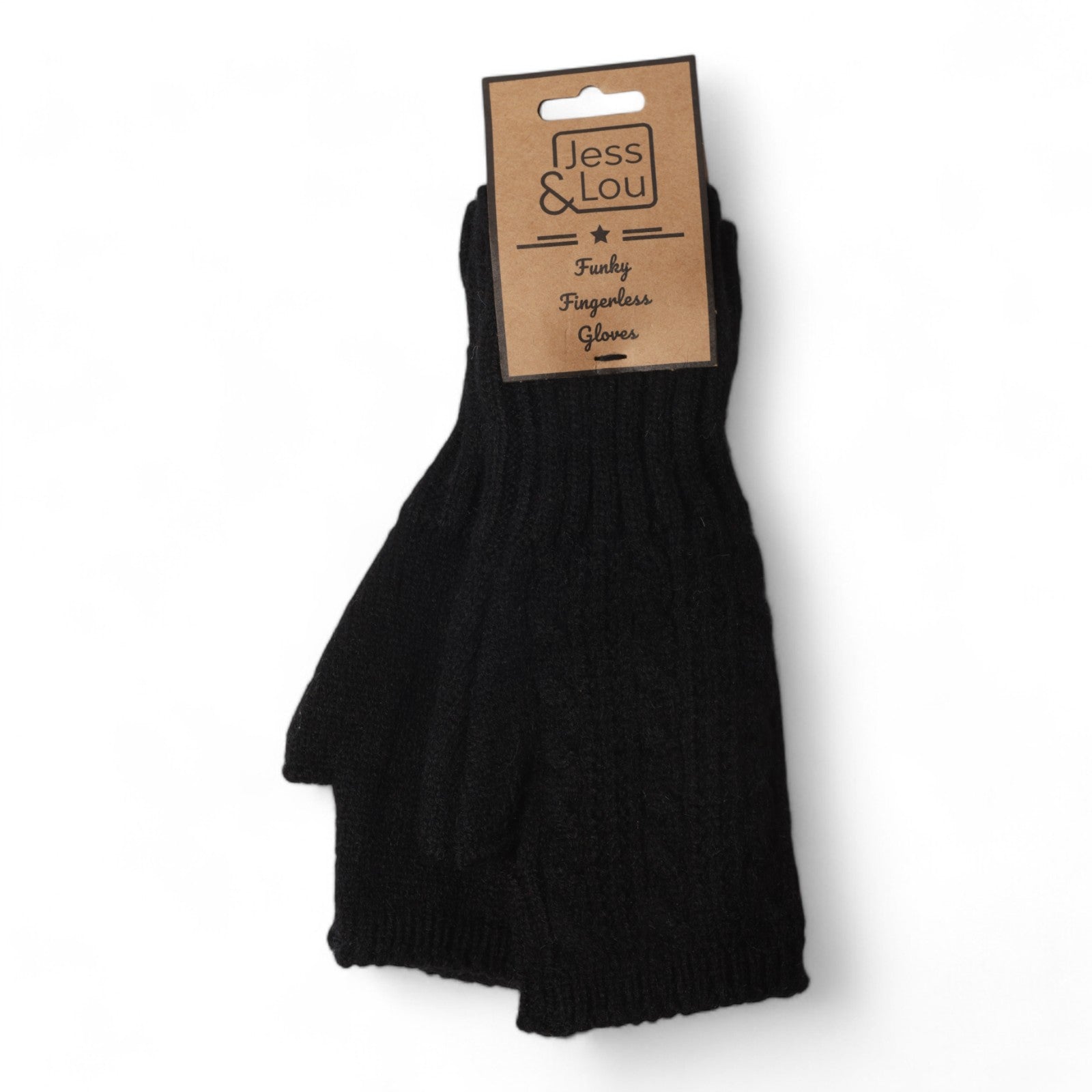 Jess & Lou Fingerless Gloves - Black Cable Knit - Simply Rye