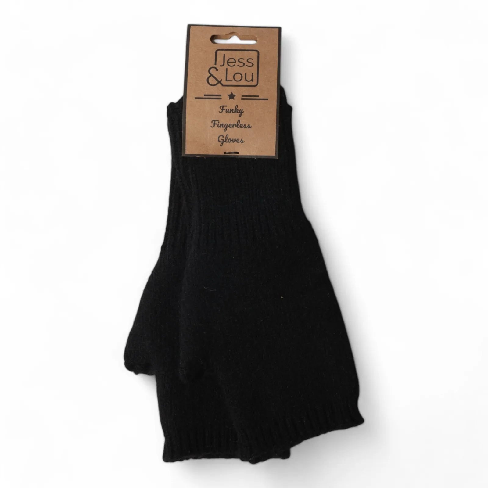Jess & Lou Fingerless Gloves - Black Simple Knit - Simply Rye