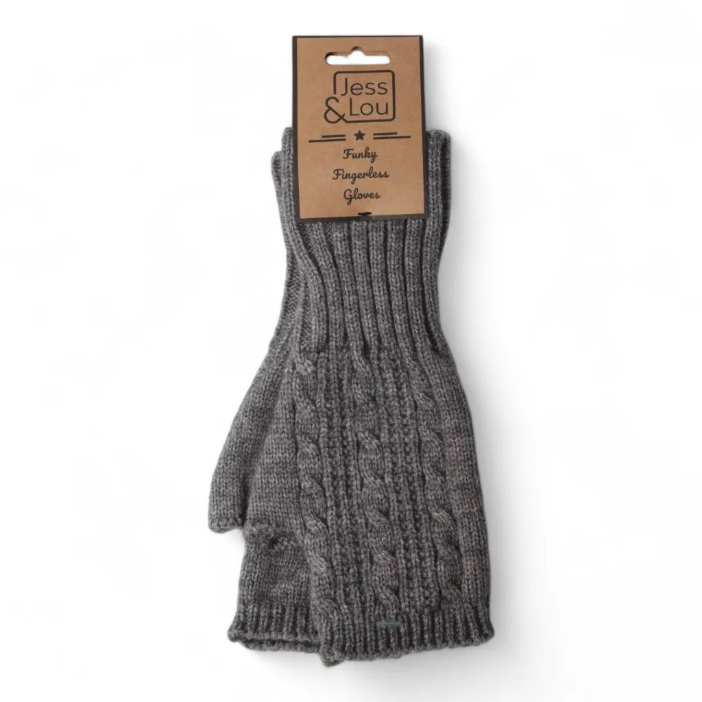 Jess & Lou Fingerless Gloves - Charcoal Cable Knit - Simply Rye