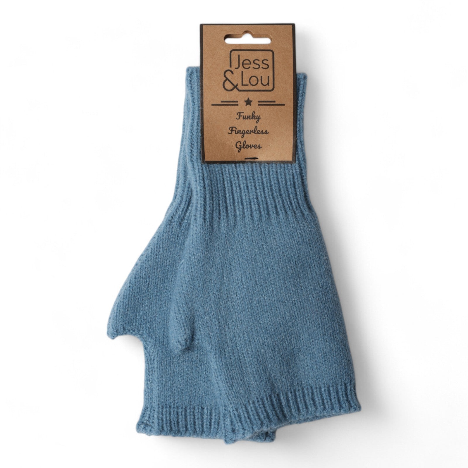 Jess & Lou Fingerless Gloves - Cornflower Blue Simple Knit - Simply Rye
