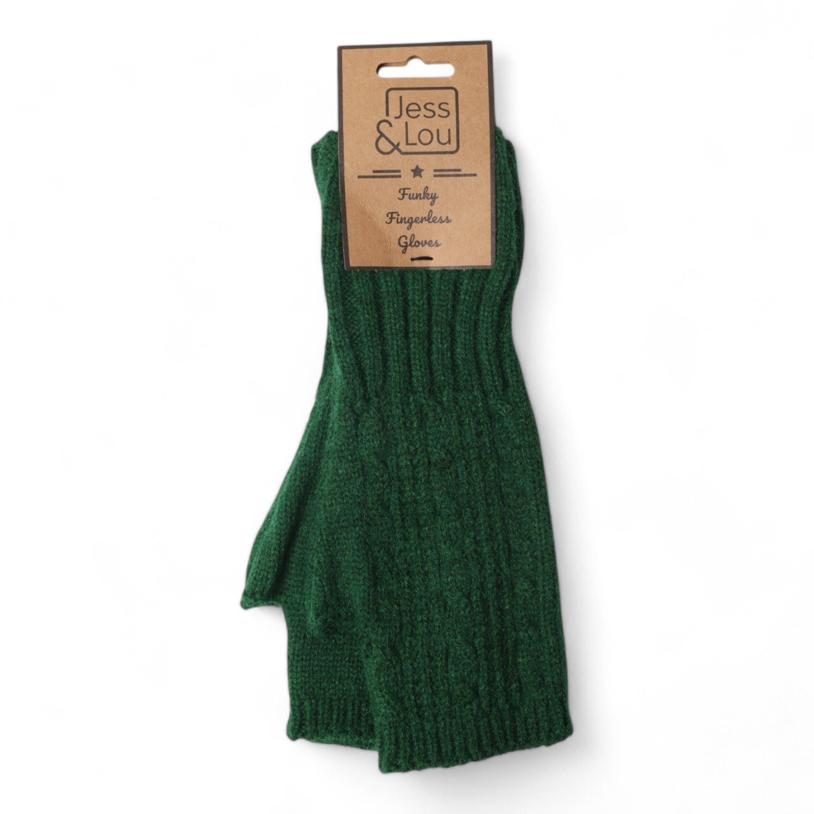 Jess & Lou Fingerless Gloves - Green Cable Knit - Simply Rye