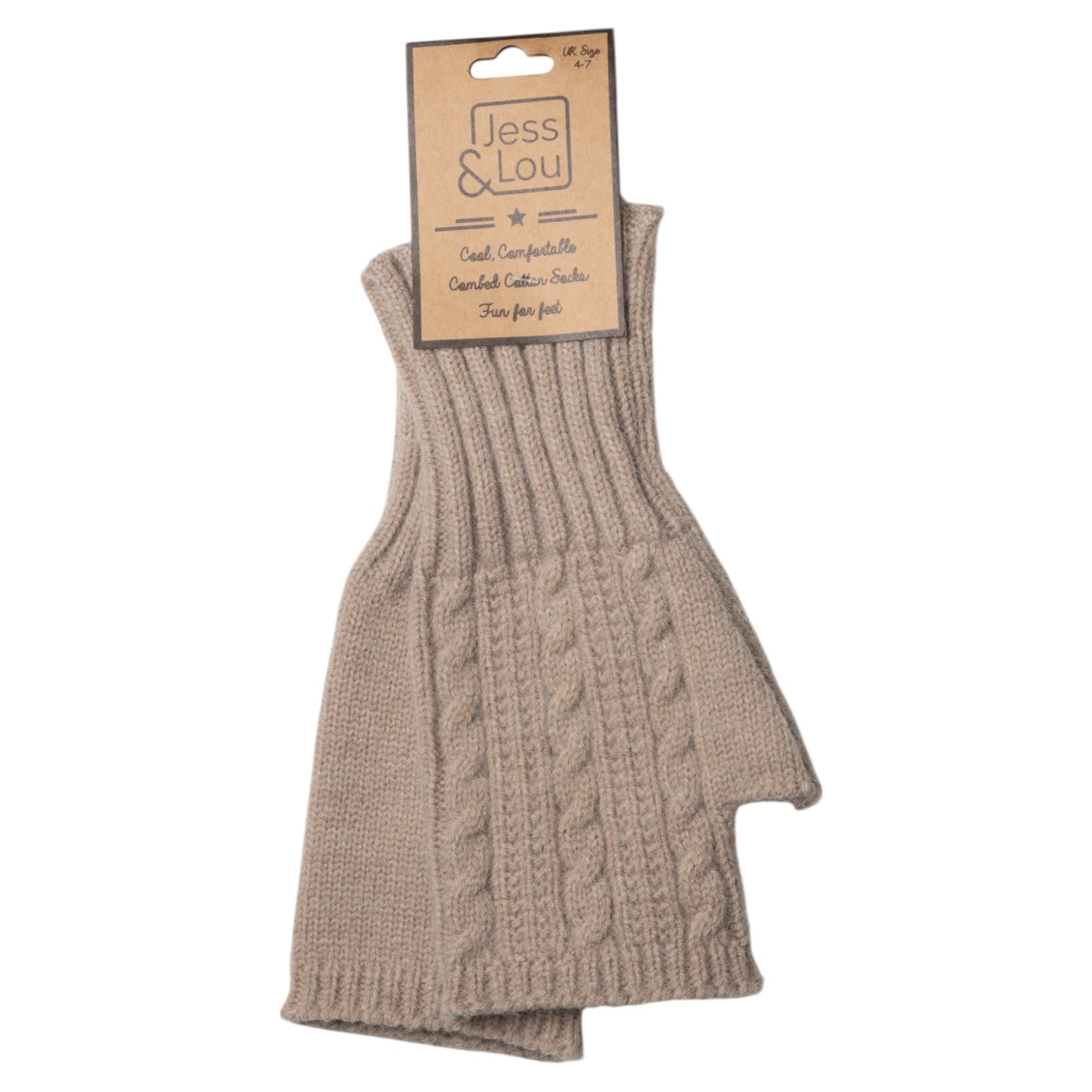 Jess & Lou Fingerless Gloves - Oatmeal Cable Knit - Simply Rye