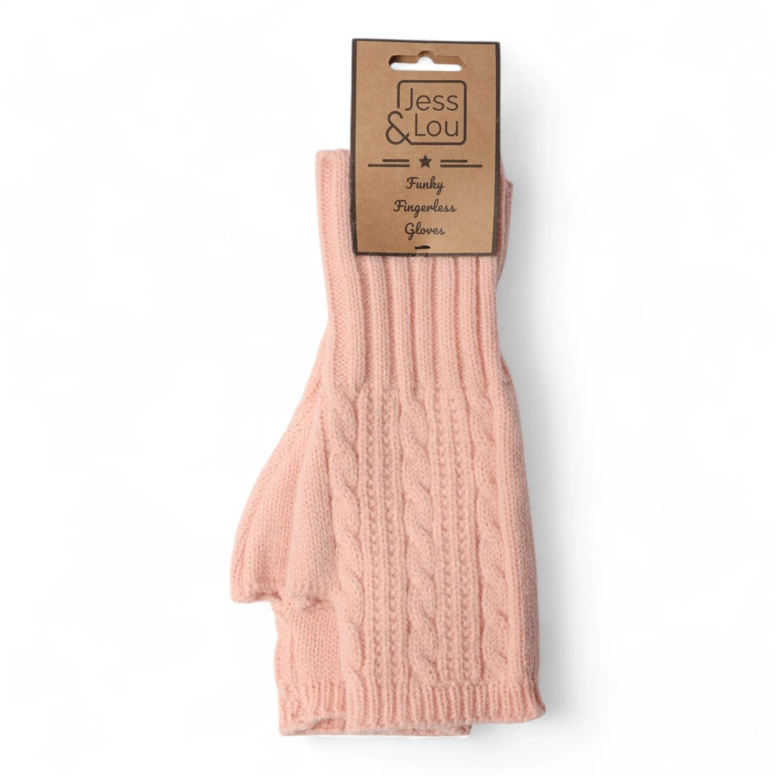 Jess & Lou Fingerless Gloves - Pink Cable Knit - Simply Rye