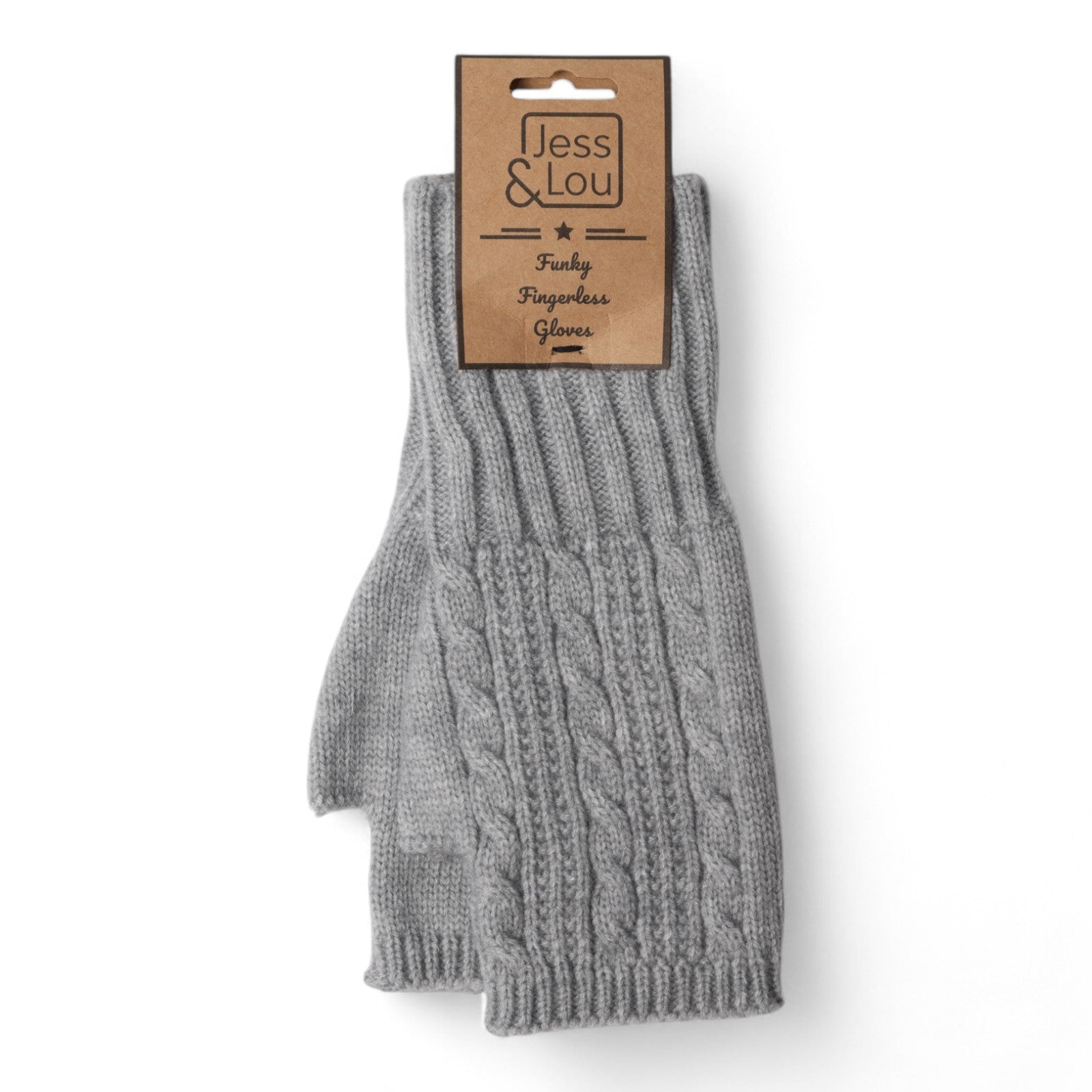 Jess & Lou Fingerless Gloves - Silver Grey Cable Knit - Simply Rye