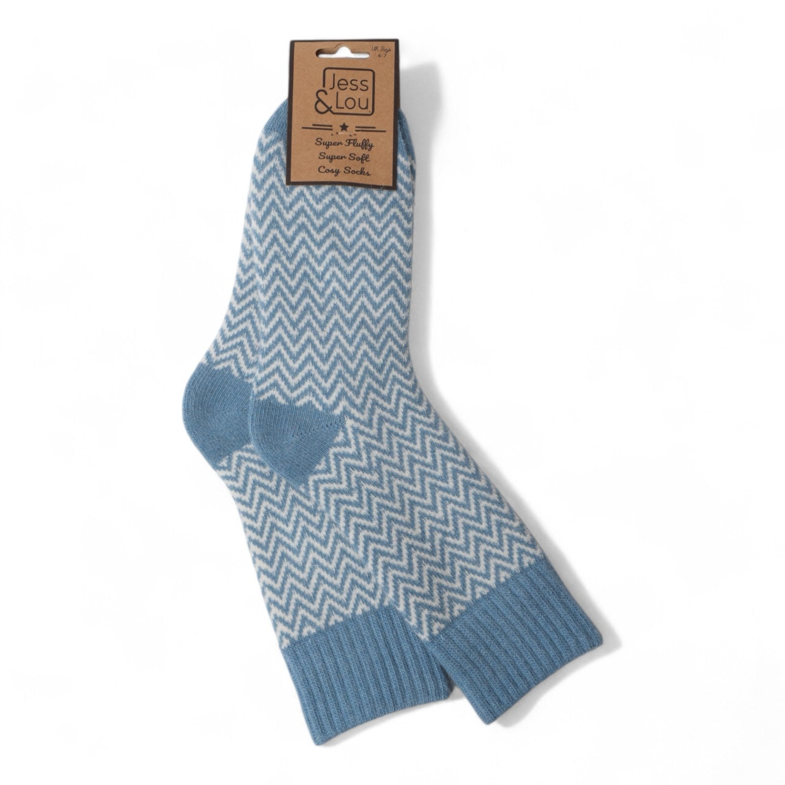 Jess & Lou Ribbed Socks - Cornflower Blue Herringbone - Simply Rye