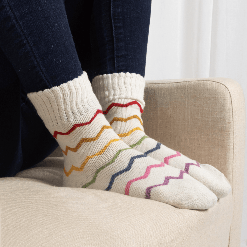 Jess & Lou Ribbed Socks - Cream Zig-Zag - Simply Rye