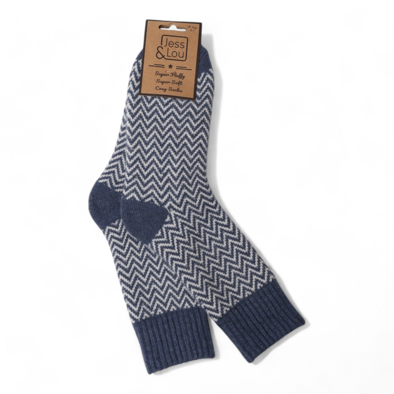 Jess & Lou Ribbed Socks - Navy Herringbone - Simply Rye