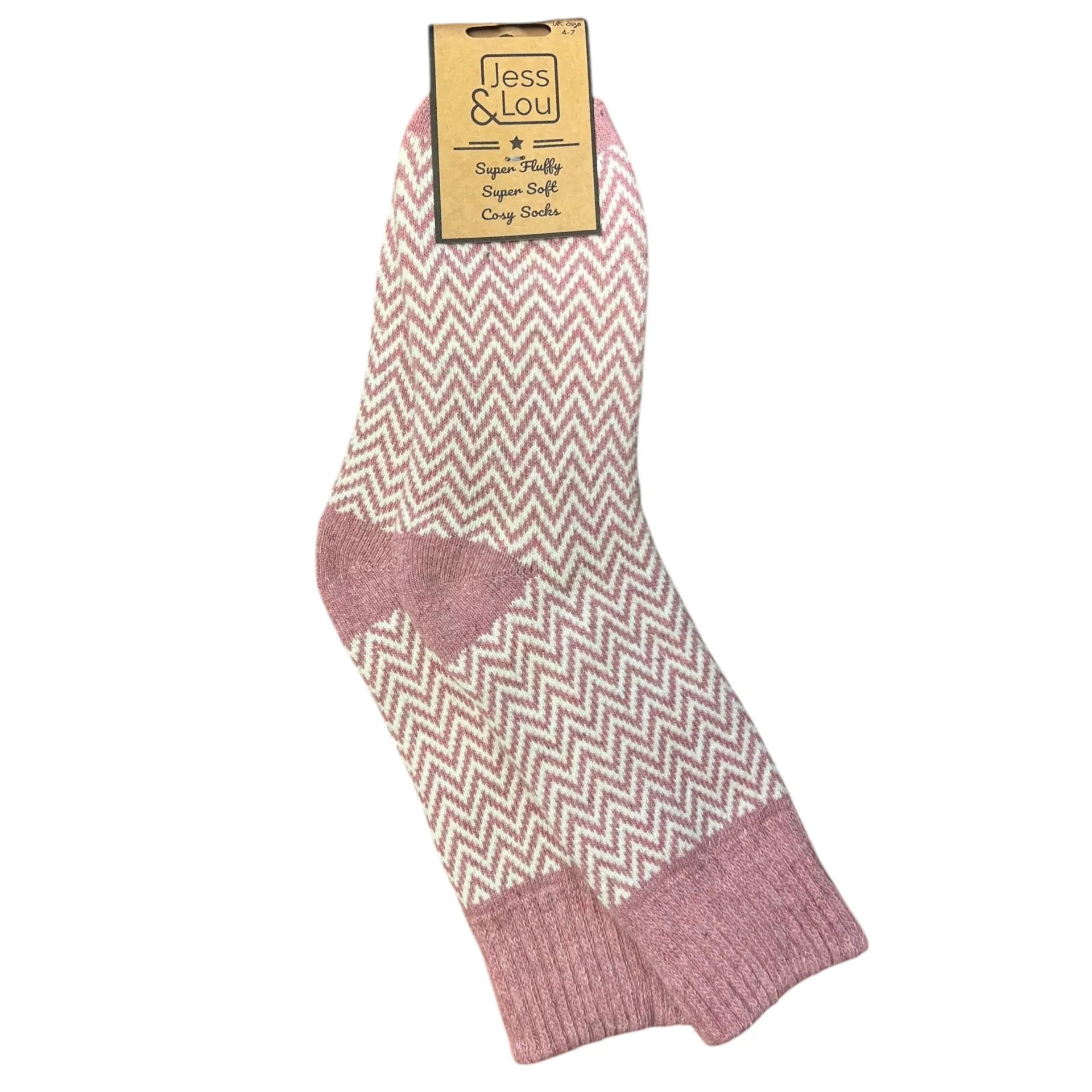 Jess & Lou Ribbed Socks - Pink Herringbone - Simply Rye