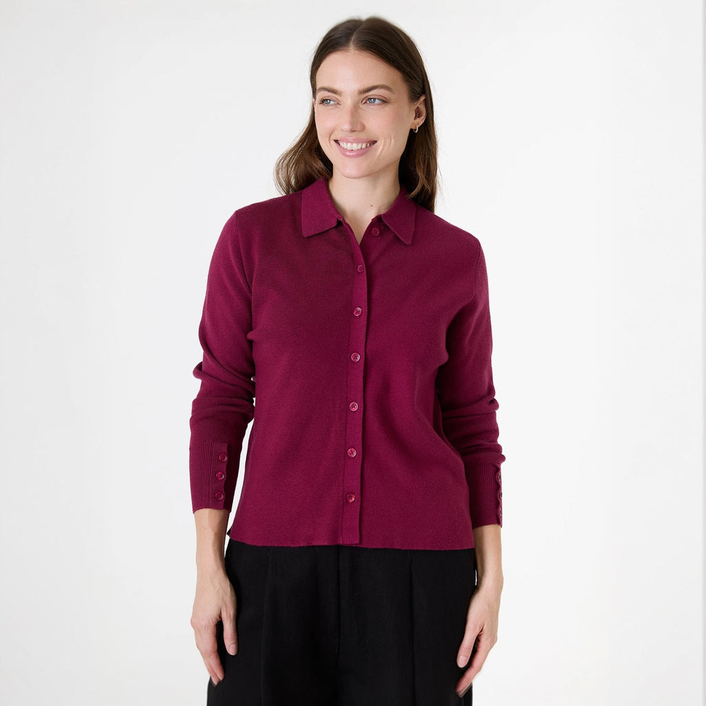 Knitted Shirt Jumper - Berry - Simply Rye