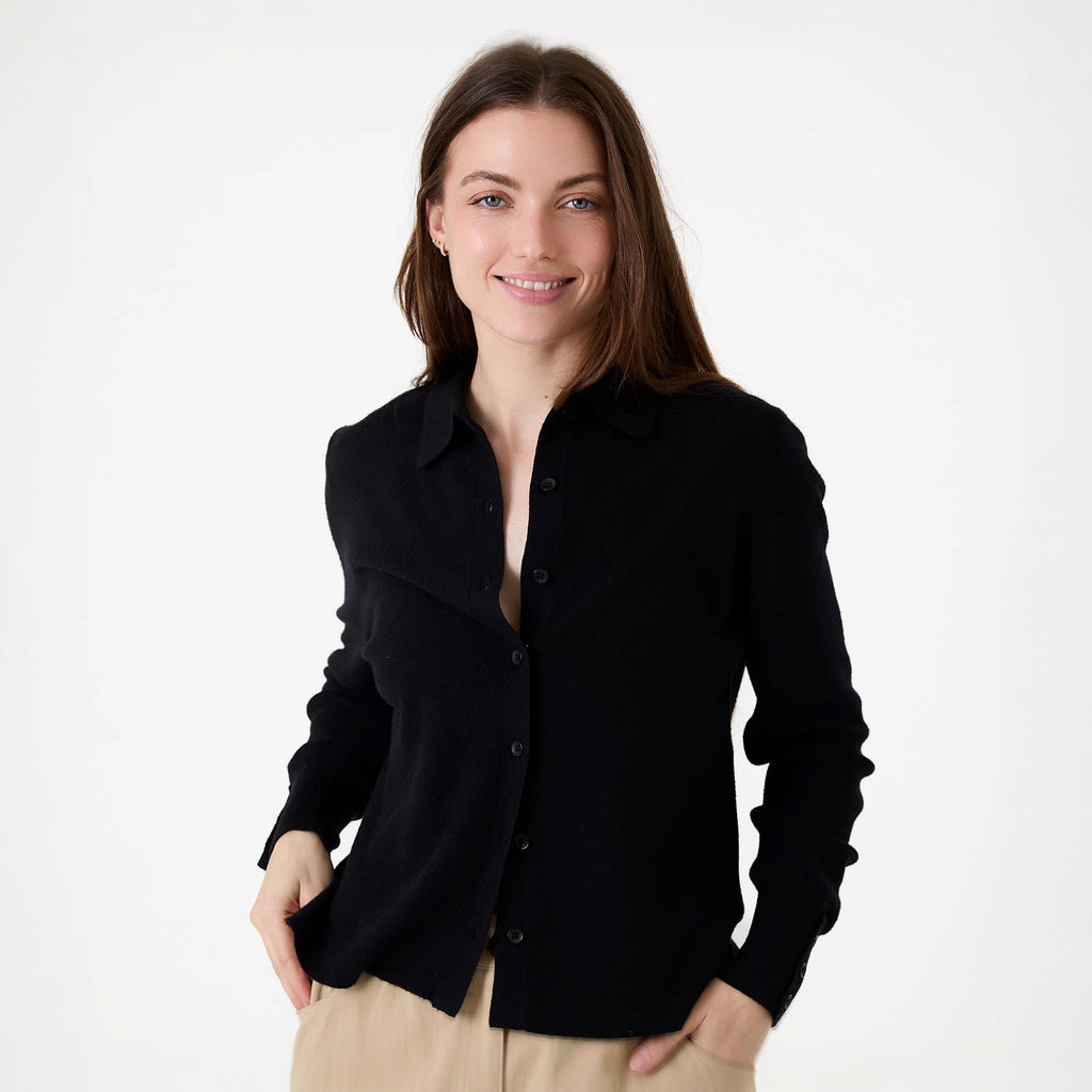 Knitted Shirt Jumper - Black - Simply Rye