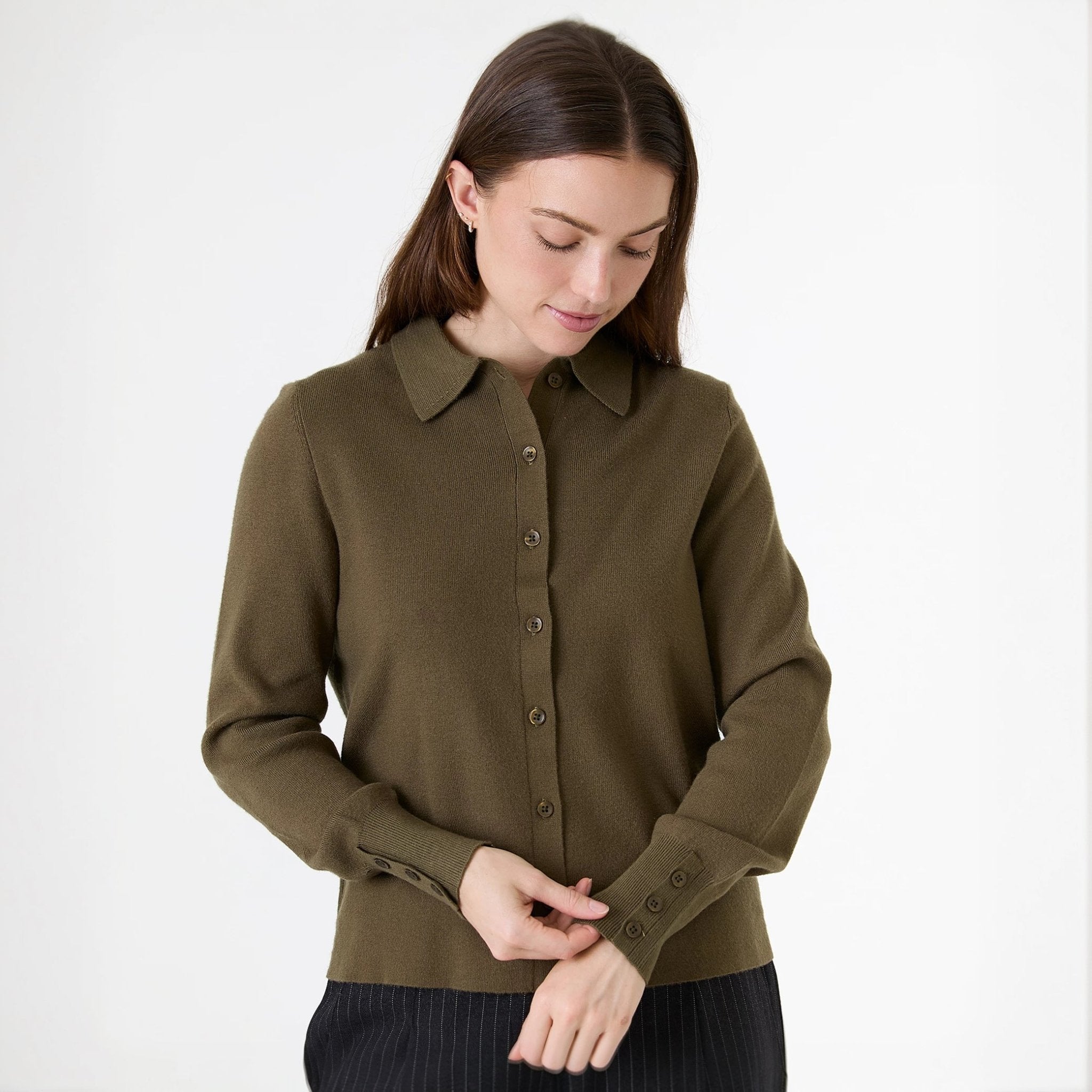 Knitted Shirt Jumper - Olive - Simply Rye