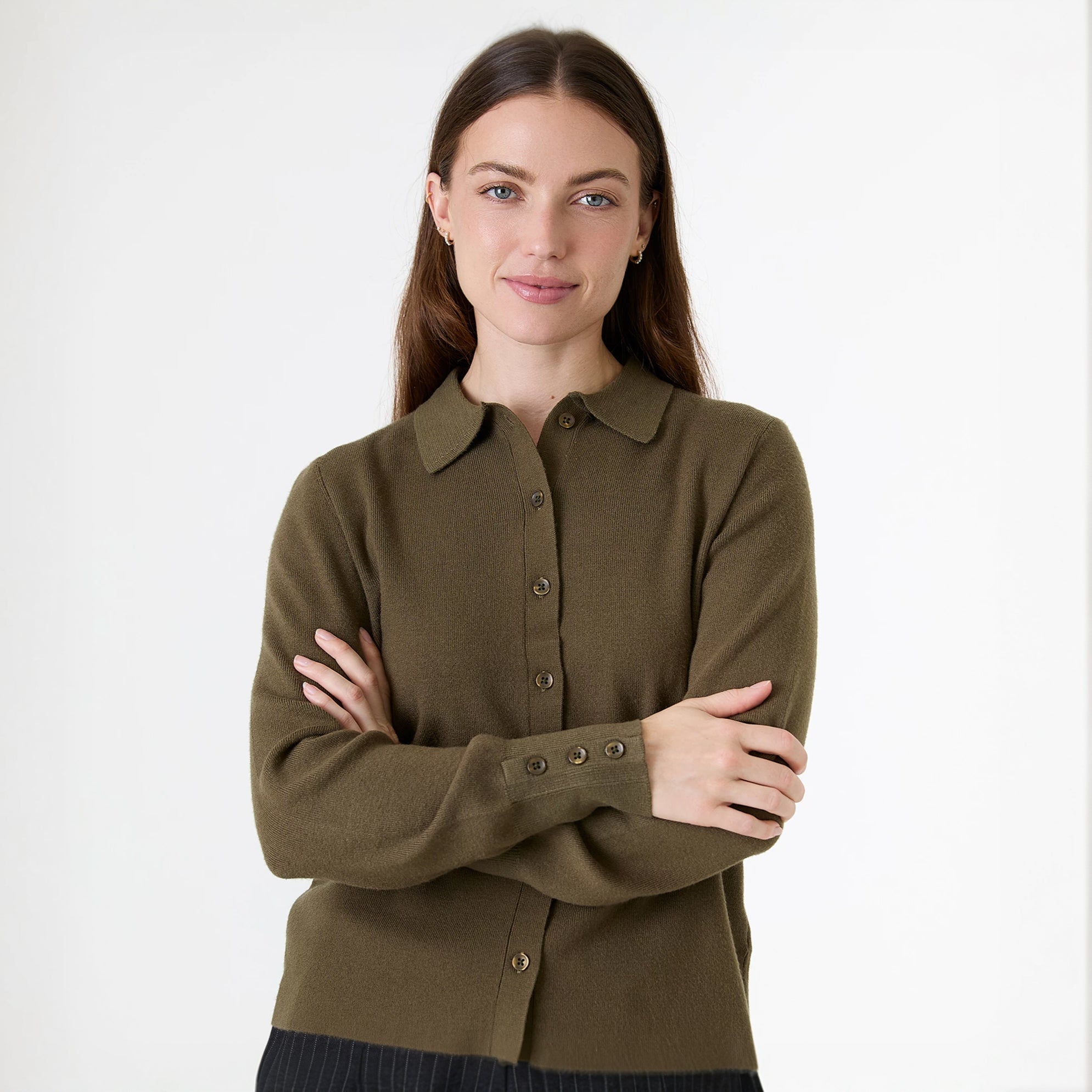 Knitted Shirt Jumper - Olive - Simply Rye