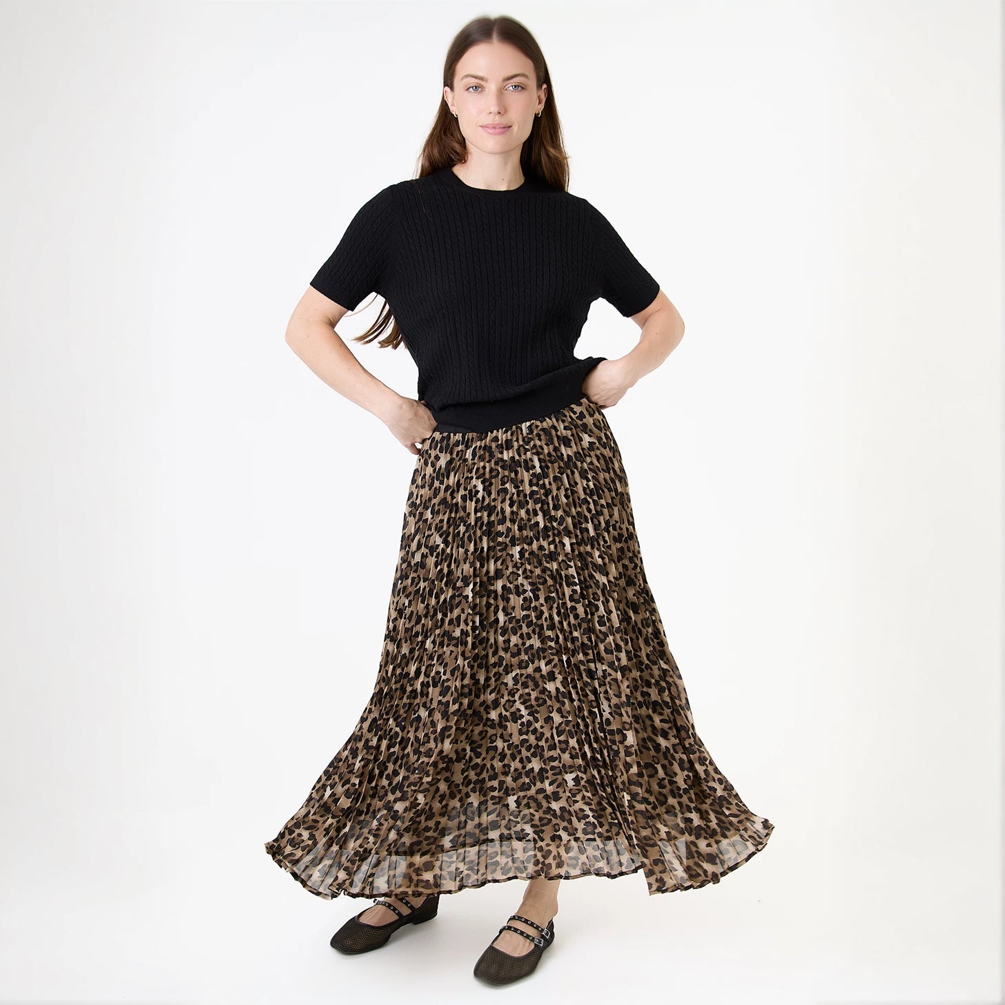 Leopard Print Chiffon Pleated Skirt - Simply Rye