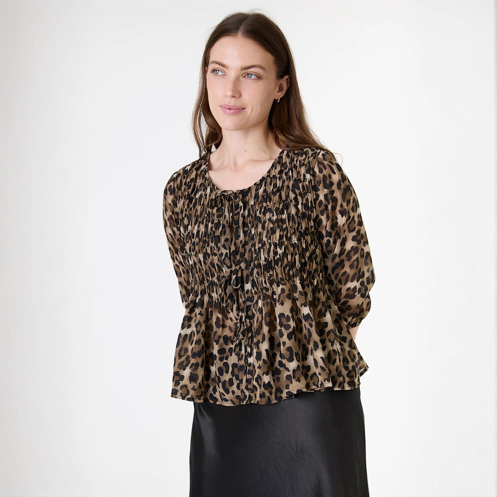 Leopard Print Tie Blouse - Simply Rye
