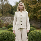 Linen Blend Pinstripe Boxy Crop Jacket - Natural - Simply Rye