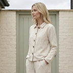 Linen Blend Pinstripe Boxy Crop Jacket - Natural - Simply Rye