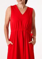 Linen Blend Sleeveless V Neck Dress - Poppy Red - Simply Rye