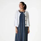 Linen Mix Boxy Round Neck Two Pocket Jacket - White - Simply Rye