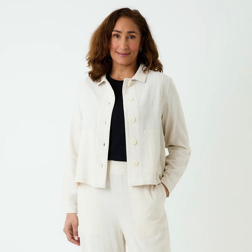 Linen Mix Patch Pocket Crop Jacket - Natural - Simply Rye