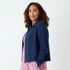 Linen Mix Patch Pocket Crop Jacket - Navy - Simply Rye