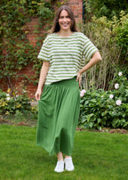 Linen Mix Shirred Waist A - Line Maxi Skirt - Basil Green - Simply Rye