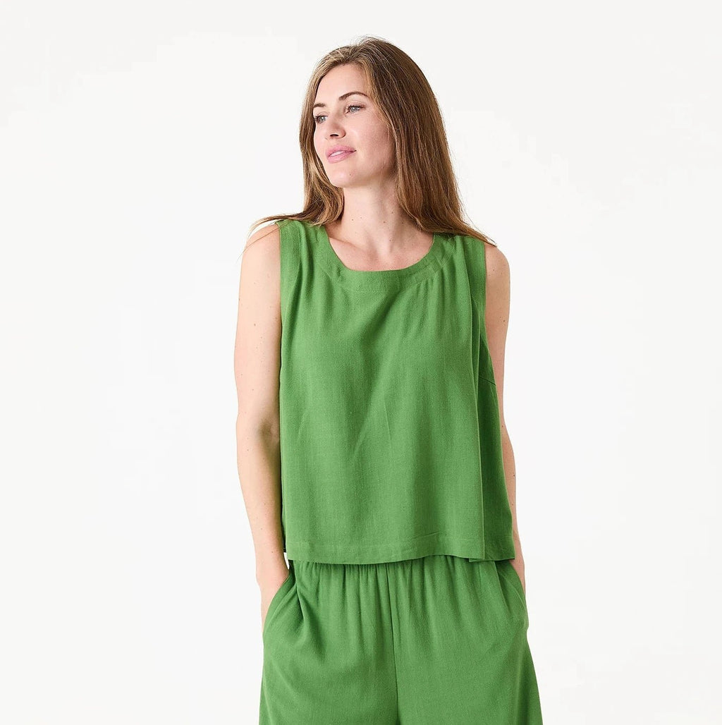 Linen Viscose Button Back Vest - Basil Green - Simply Rye
