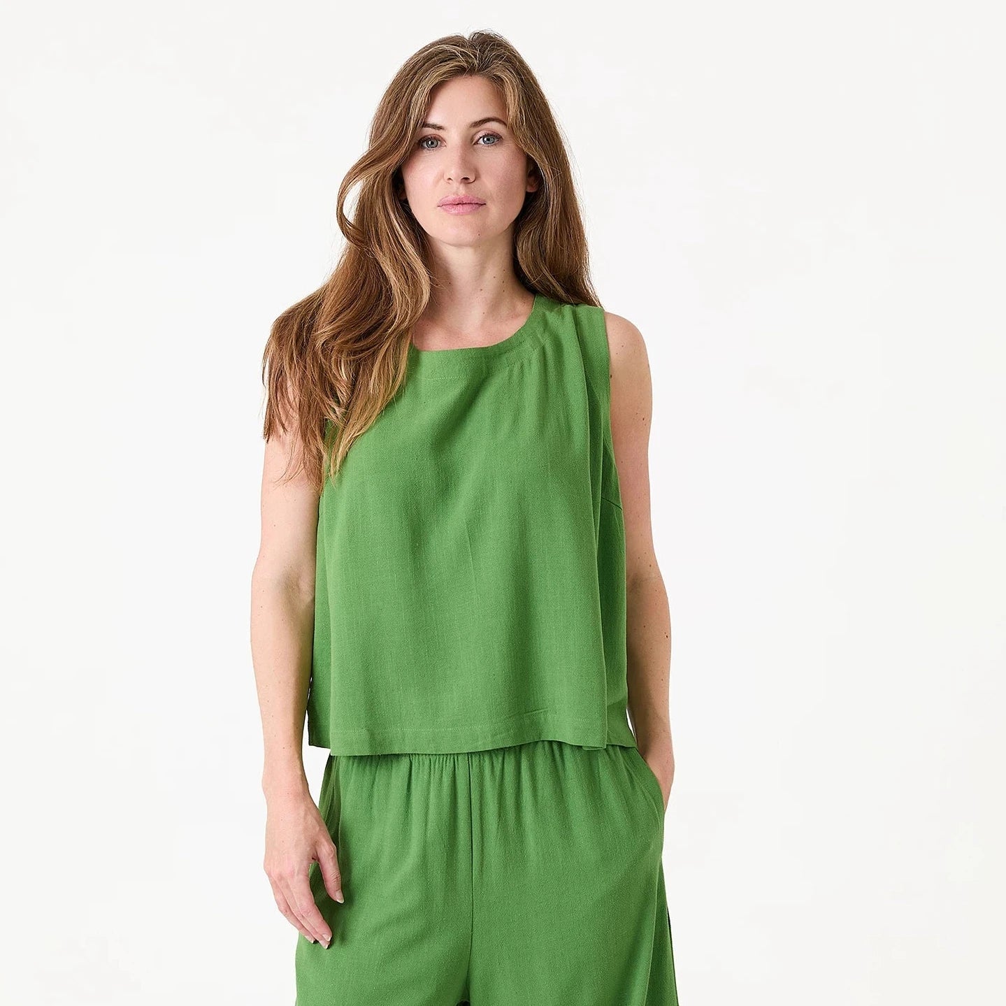 Linen Viscose Button Back Vest - Basil Green - Simply Rye