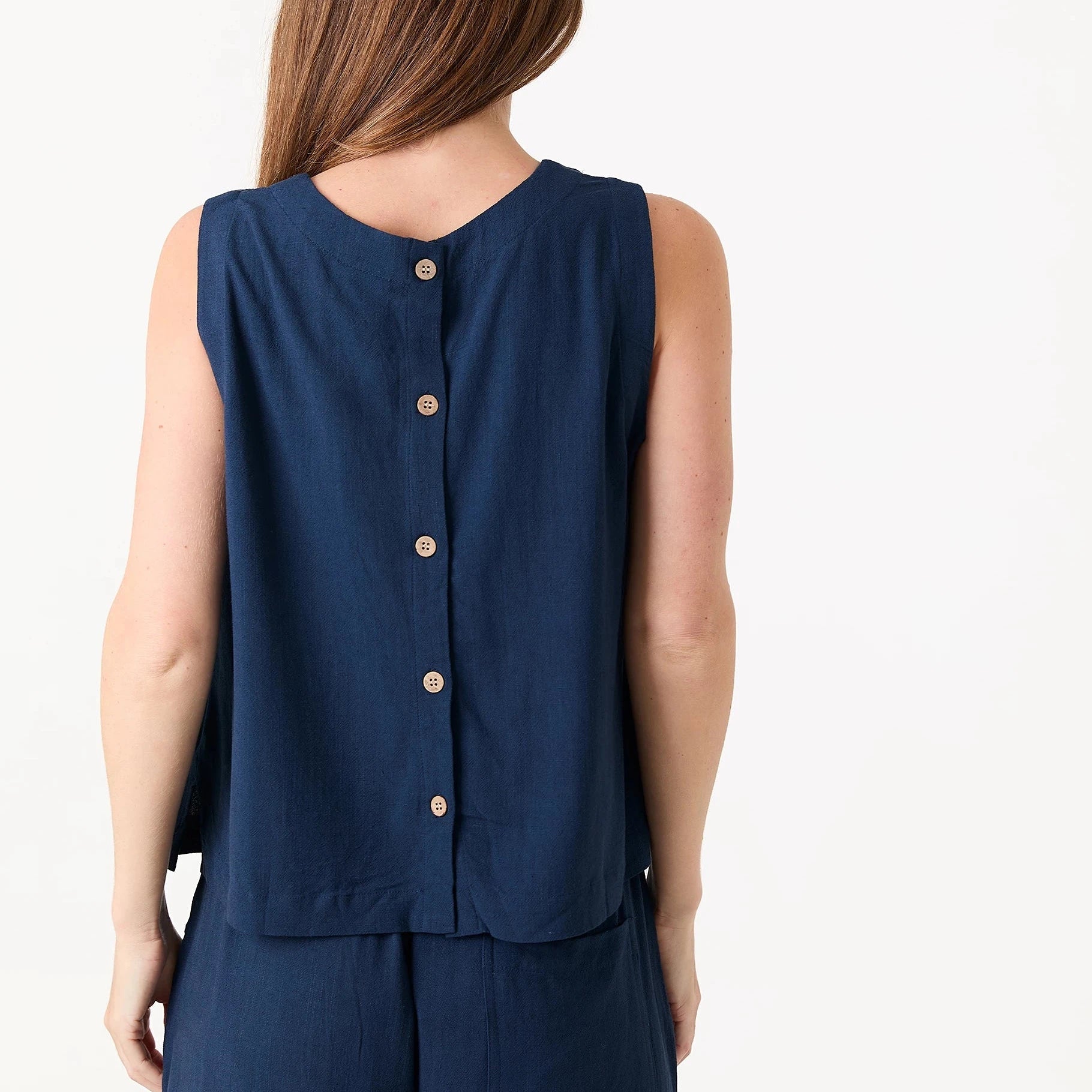 Linen Viscose Button Back Vest - Navy - Simply Rye
