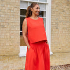 Linen Viscose Button Back Vest - Poppy Red - Simply Rye