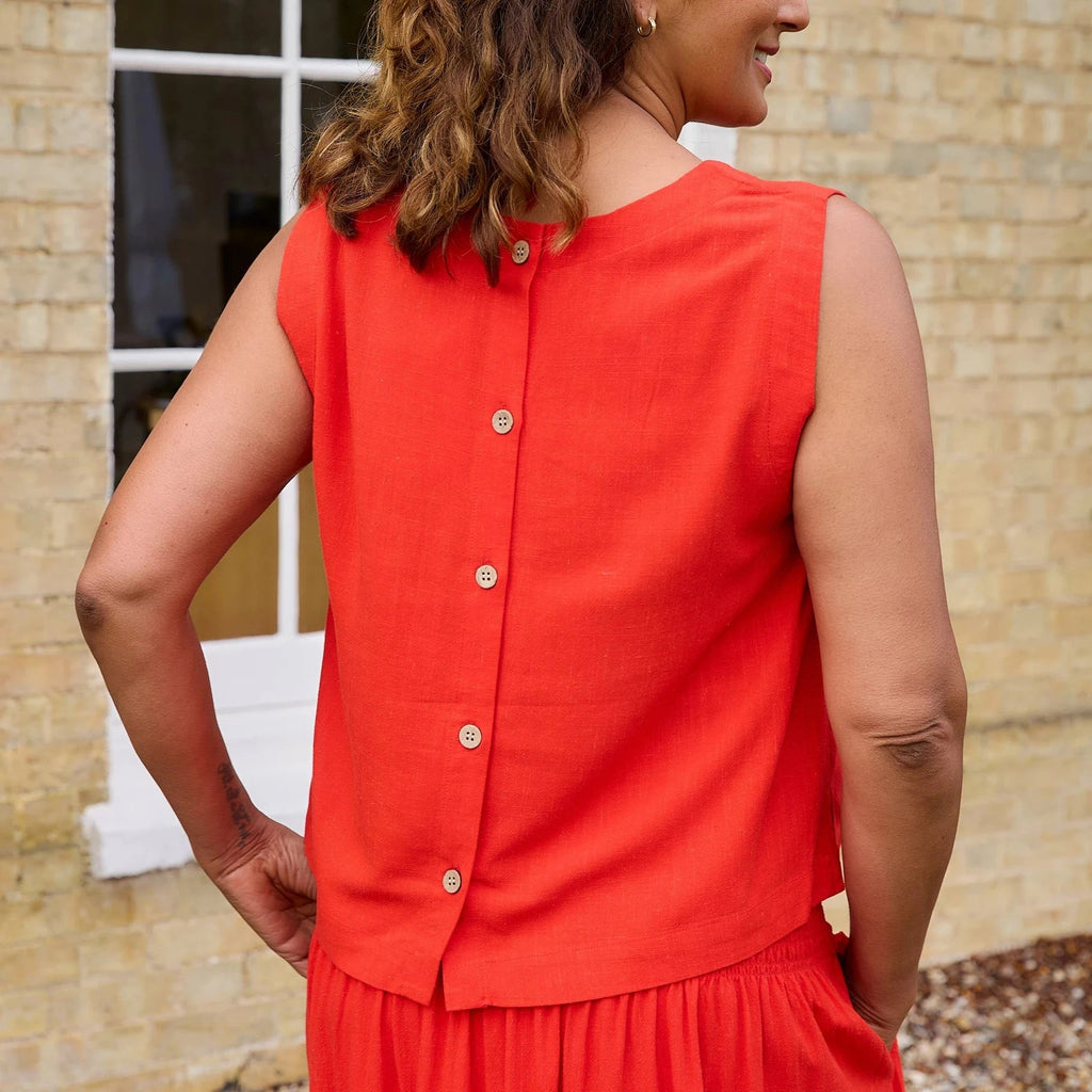 Linen Viscose Button Back Vest - Poppy Red - Simply Rye