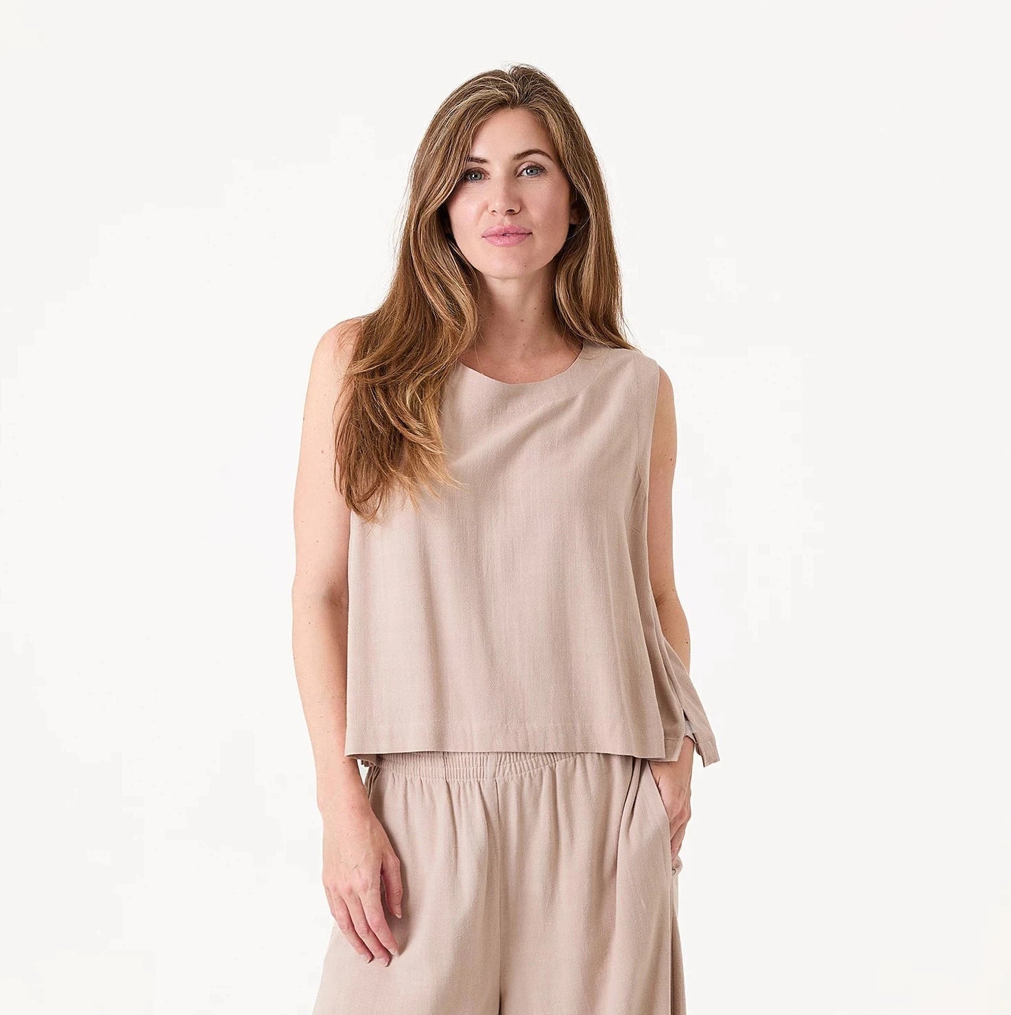 Linen Viscose Button Back Vest - Stone - Simply Rye
