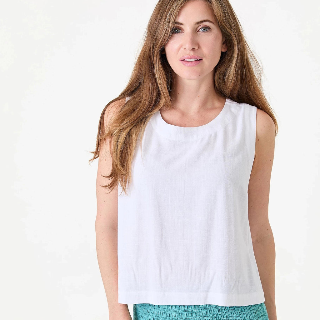 Linen Viscose Button Back Vest - White - Simply Rye