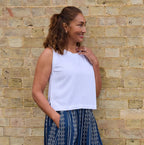 Linen Viscose Button Back Vest - White - Simply Rye